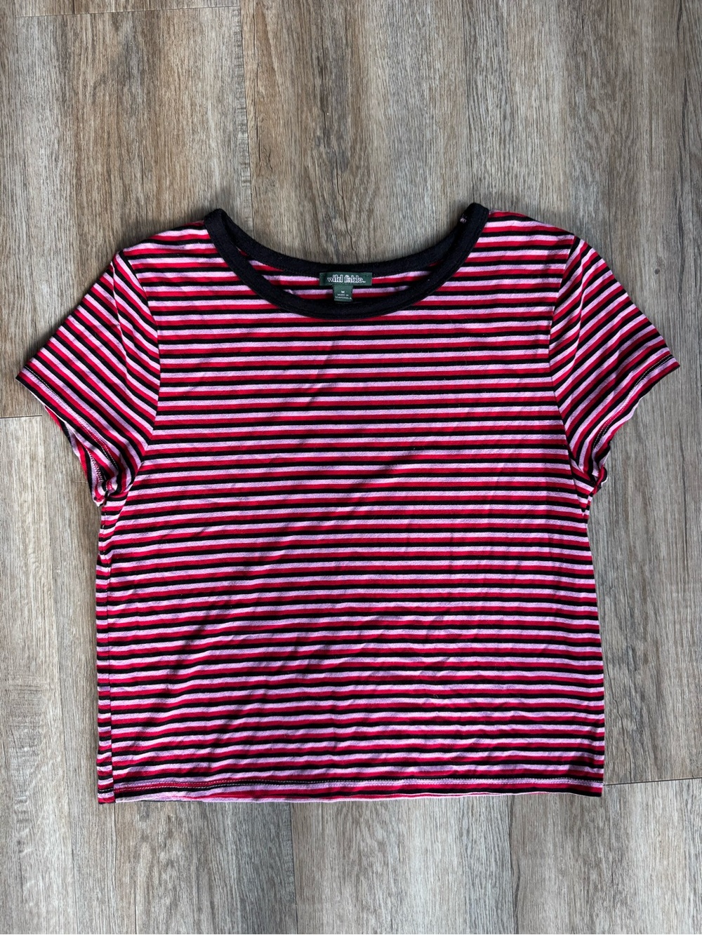 wild fable Pink and Black Striped Short Sleeve Tee